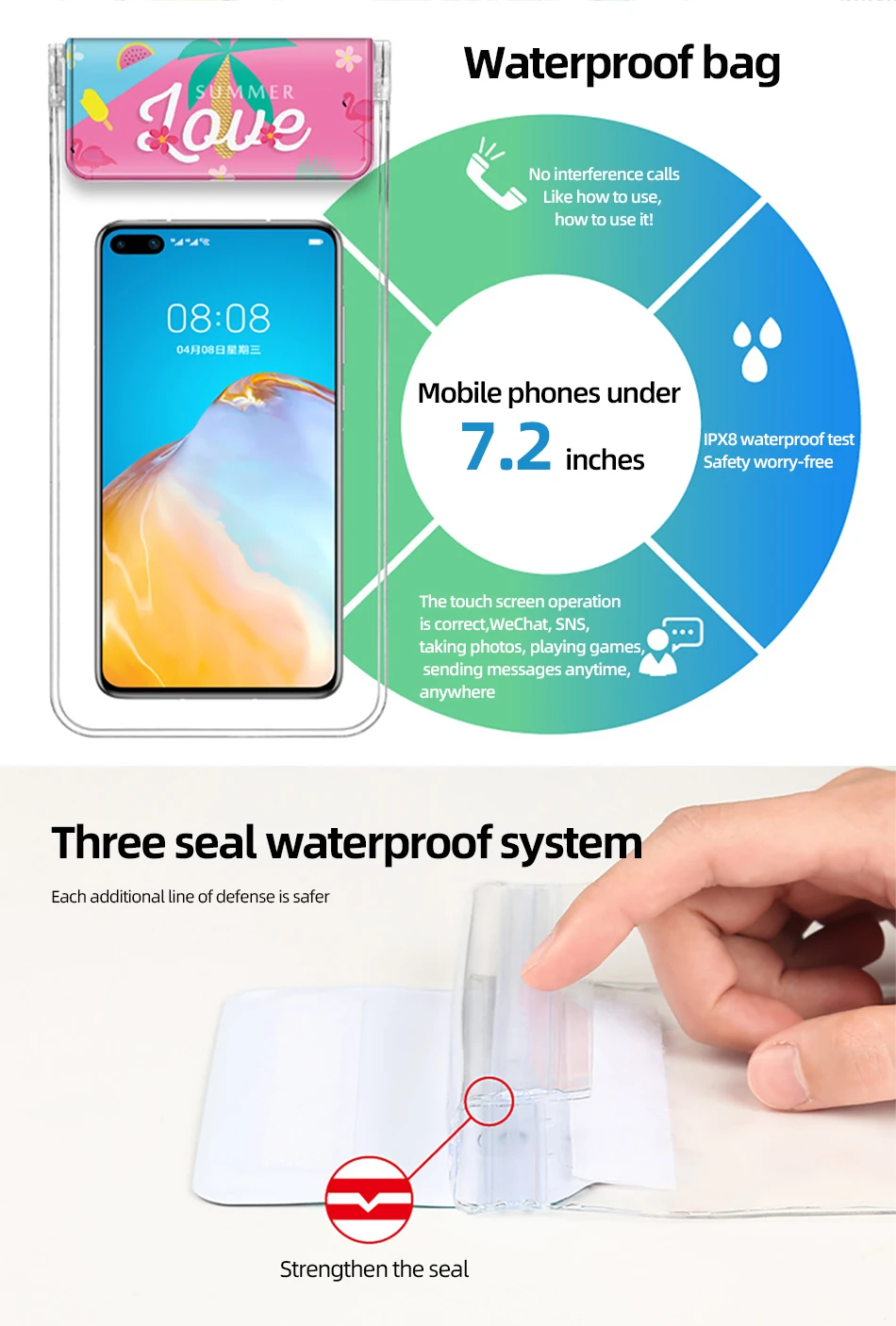 !ACCEZZ 7.2 inch Waterproof Phone Pouch Diving Swimming Bag Underwater For iPhone Realme Water Beach Skiing Dry Bag Case Cover (3)