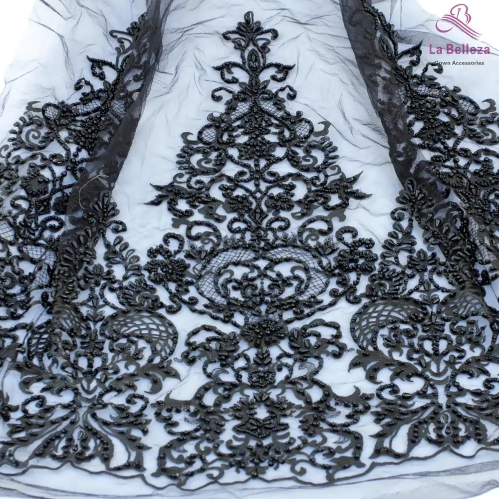 

La Belleza 2019 new 75cm width Black Bilateral Beaded sequins lace trim gorgeous lace trim for bridal accessories 1 yard