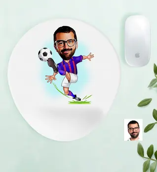 

Personalized Mr Burgundy Blue Football Player Caricature Of Wrist Support Mouse Pad