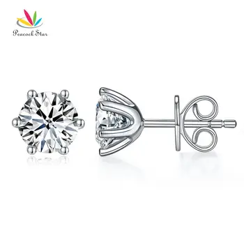 

Peacock Star 1 Carat Moissanite Diamond 6 Claws Stud Earrings 925 Sterling Silver CFE8185