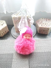 Llaveros de muñeca de juguete para mujer, llaveros de peluche de piel sintética con pompón esponjoso, para dormir