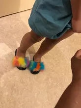 Fur Sandals Slippers Rainbow-Shoes Slides Fluffy Girls Summer Kids Children Flat Faux-Fur
