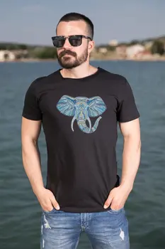 

Angemiel Wear Ethnic Pattern Elephant Cotton Black Male T-Shirt