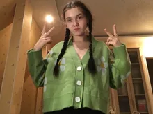 Neploe-Suéter de cuello de pico suelto para mujeres, jersey estilo Preppy de punto con flores, cárdigans, elegante, grueso, con impreso, corto, abrigo informal, 46565