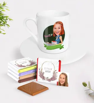 

Personalized Women 'S Best Teacher Caricature Of Turkish Coffee cup And Chocolate Gift Seti-1