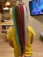 Lupu-extensiones de cabello sintético para niña, horquilla larga y lisa con un Chip en color arcoíris resaltado, para cabello falso