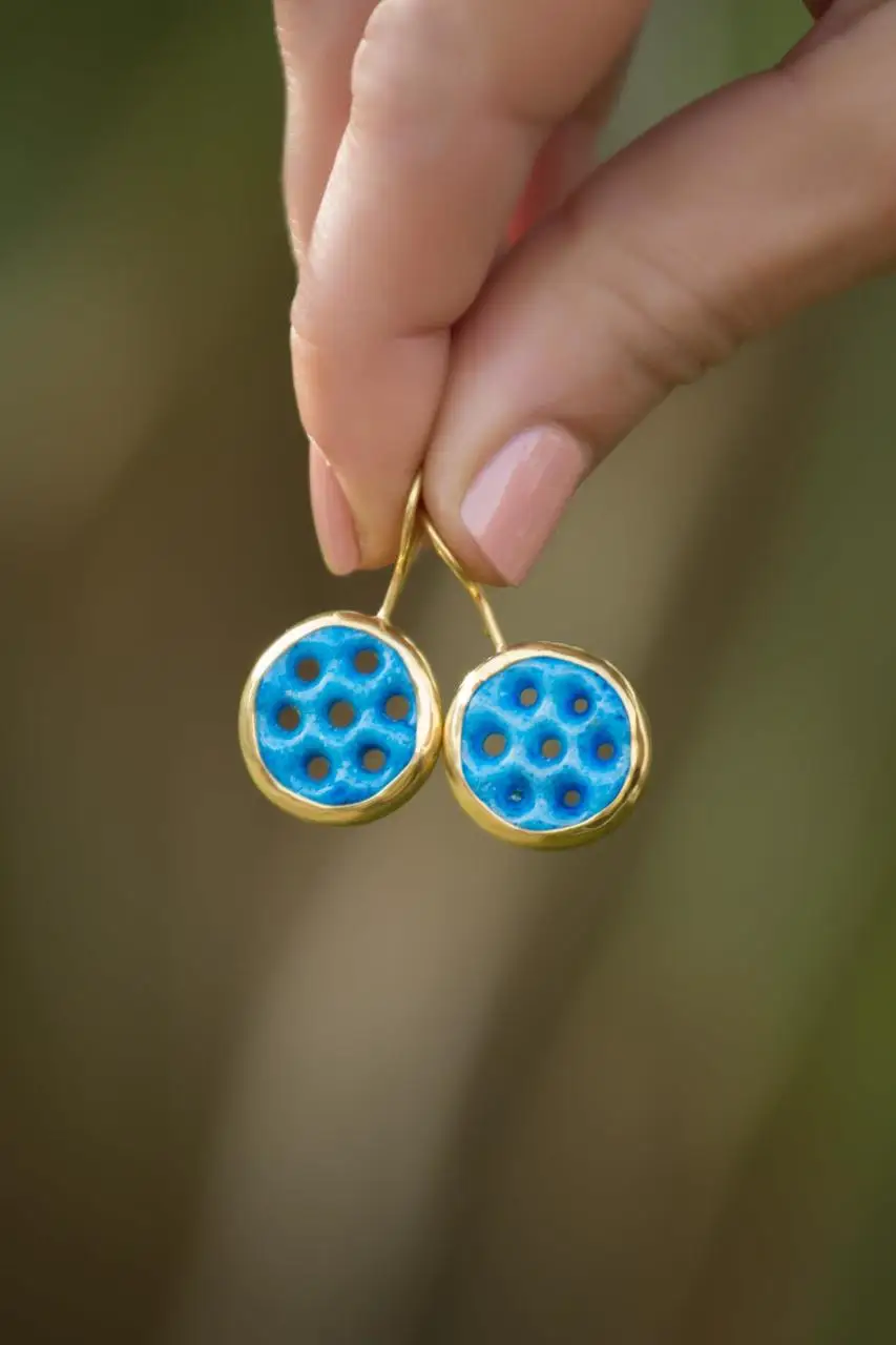 

Syriac Evil Eye Bead Gilded Silver Earring 4735 High Quality Hand Made Original Filigree Silver Jewellery Gift for Women