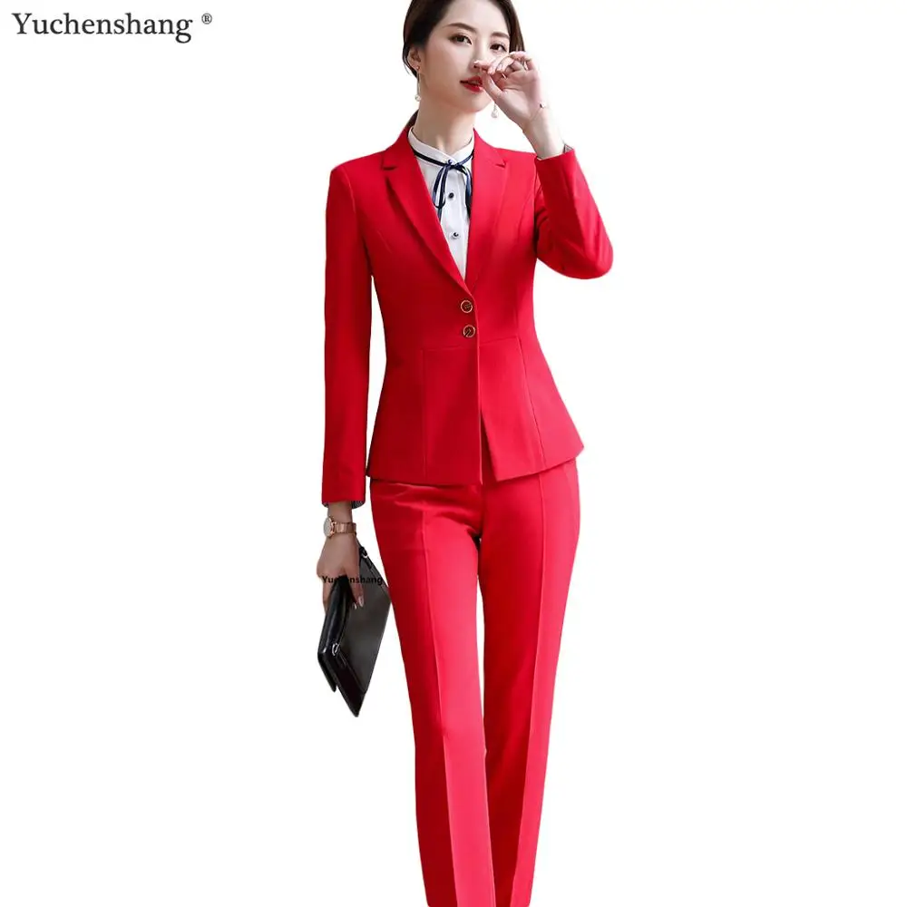 New Arrival Red Women Pant Suits Formal Clothes Two Pieces Set Black