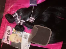 Cuniversitario-mechones de pelo liso con cierre 4x4, cabello humano Remy brasileño de 100%, 3/4 mechones con cierre de encaje suizo marrón medio