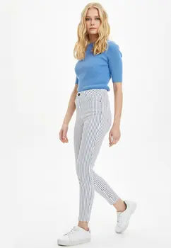 

DeFacto Woman Spring Pencil Pants Women Casual Striped Long Pants Women's Black White Skinny Bottoms Trousers-N2645AZ20SP