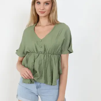 Womens V-Neck Blouse 여름 패션 티셔츠 코튼 2022 New Collection Streetwear Backless Crop Top With Strap Camisole Sexy