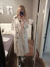 Gabardina larga con doble botonadura para mujer, abrigo ajustado con cinturón, ropa de primavera otoño