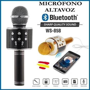 

WS-858 MICROFONO-SPEAKER Wireless bluetooth for telephone KARAOKE USB Radio