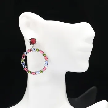 

37x28m Multi Color Bohemia Design Silver Earrings for Women Created Garnet Peridot Tourmaline Fine Jewelry Daily Wear