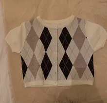 Rapcopter-cárdigans de punto con estampado de Argyle para mujer, suéteres Retro Y2K, suéteres de estilo Preppy, suéteres de manga corta, tops cortos de los mejores atuendos