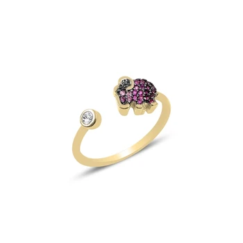 

KUTAYDAN Nano Pink Toning Cubic Zirconia Adjustable Tall Elephant Ring 925 Sterling Silver