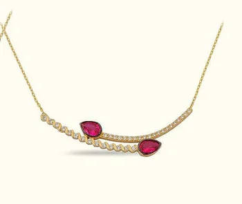 

Red Cubic Zirconia Authentic Gold Necklace 02-384-K0567B