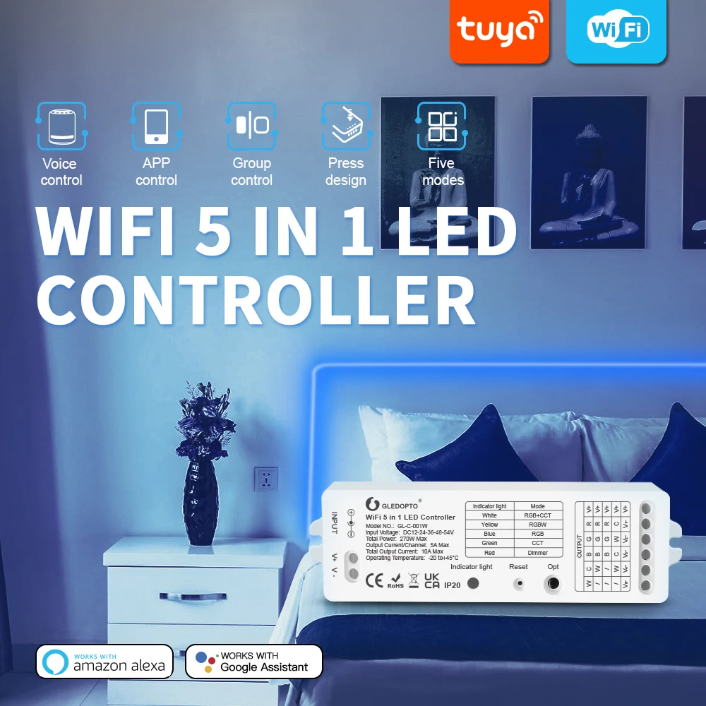 телевизор asano 32lh8010t smart yandex Gledopto Yandex Alice WiFi 5 in 1 LED Controller Strip Light RGBCCT Work with Tuya Smart Life App Control Alexa Voice Control