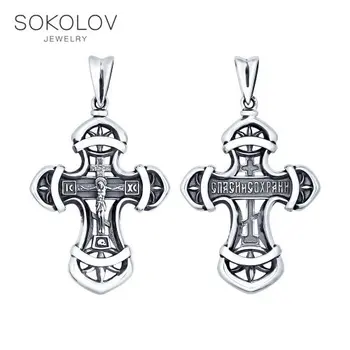 

Cross SOKOLOV of silver nielloed, fashion jewelry, 925, women's/men's, male/female