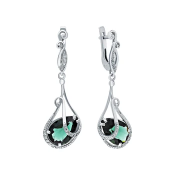 

Silver earrings with cubic zirconia and tourmaline imitation sunlight sample 925