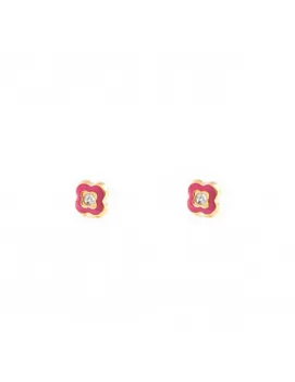 

Baby earrings or Girl Enameled Flower Pink (9kts)