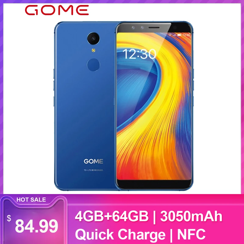 Мобильный телефон Gome U7 5,9", Восьмиядерный, 13 МП, 4 Гб+ 64 ГБ, 3050 мАч, MTK6757CD, Android 7,1, OTG, NFC, отпечаток пальца, 4G, LTE, смартфон