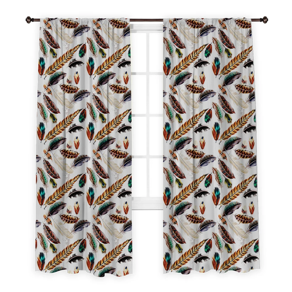 

Feathers Printed Curtain / Window Living & Dining Bed Room Drapes For With 2 Panel Set - Colorful Feathers Exotic Birds Decor
