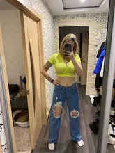 Jeans Capris-Bottom Women Pants Ripped-Hole Streetwear Darlingaga High-Waist Denim Vintage