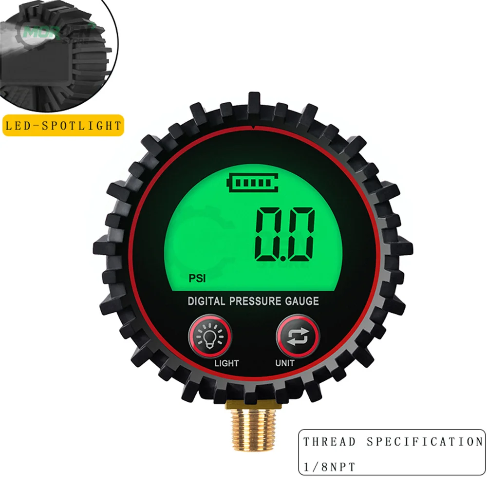 Rang to 255PSI Digital Gas Pressure Gauge with M11 1/4 1/8NPT Screw Thread Connector Rubber Protector For Car Truck Motorcycle pressure gauge fluid pressure gauge