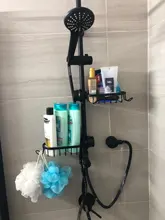 Estante de cesta de aluminio de una sola capa para baño, almacenamiento para champú, jabón, estante de ducha, organizador con ganchos, WB8007