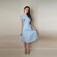 VITIANA-vestido Midi informal para mujer, vestido largo Midi liso en blanco y azul con encaje, sin mangas, elegante para fiesta de verano, 2018