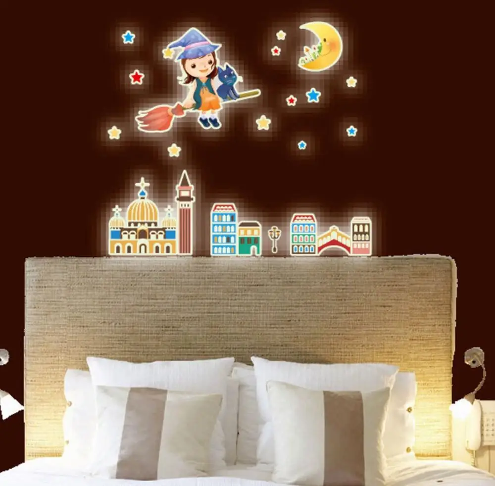 

DIY Carton Moon Girls Glow in the Dark Luminous on Wall Stickers kids Wall Sticker Wall Decal Home Children Sticker
