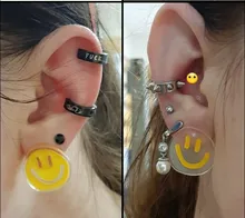 1 pieza Punk hombres/mujeres Acero inoxidable oído pendientes de Clip pendientes largos aretes pendientes diseño negro No perforado oreja de mentira círculo nuevo Pop de la joyería