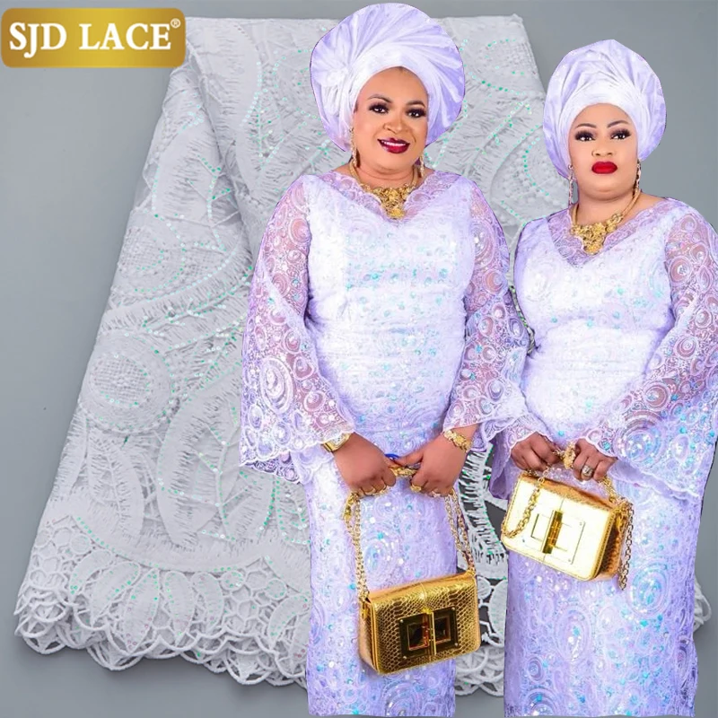 

SJD LACE Fashion Wedding Material African French Mesh Lace Fabrics Embroidery Sequins Milk Silk Tulle For Party Dress Sew A2819