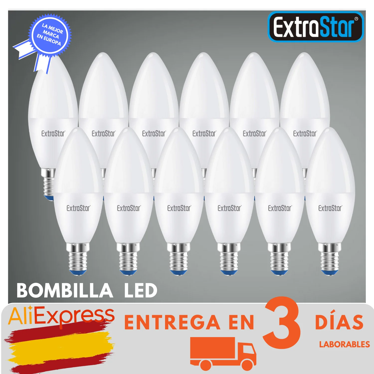 LED candle bulbs E14 base, 4W equivalent to 32W, 320 lumens, cool white Color 6500K, neutral 4200K, warm 3000k, not dimmable, Pack in 1 unit, 2 units, 6 units, 12 units