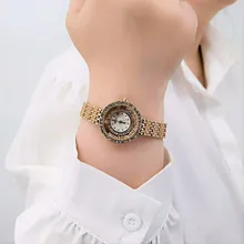 Marca de lujo de moda europea y americana de diamantes de oro de alta calidad de banda de acero inoxidable casual reloj de cuarzo