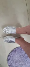 Aphixta-zapatos planos de cuero con cristales y punta redonda para mujer, mocasines de plata brillante, de plataforma, planos, para estudiantes, talla 43