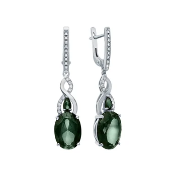 

Silver earrings with cubic zirconia and tourmaline imitation sunlight sample 925