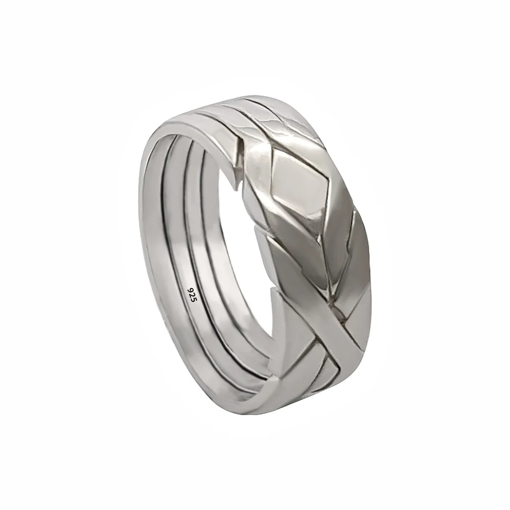 OFLIUM 925 Sterling Silver Puzzle Ring - Loopy Six Design Handmade Turkish Knot