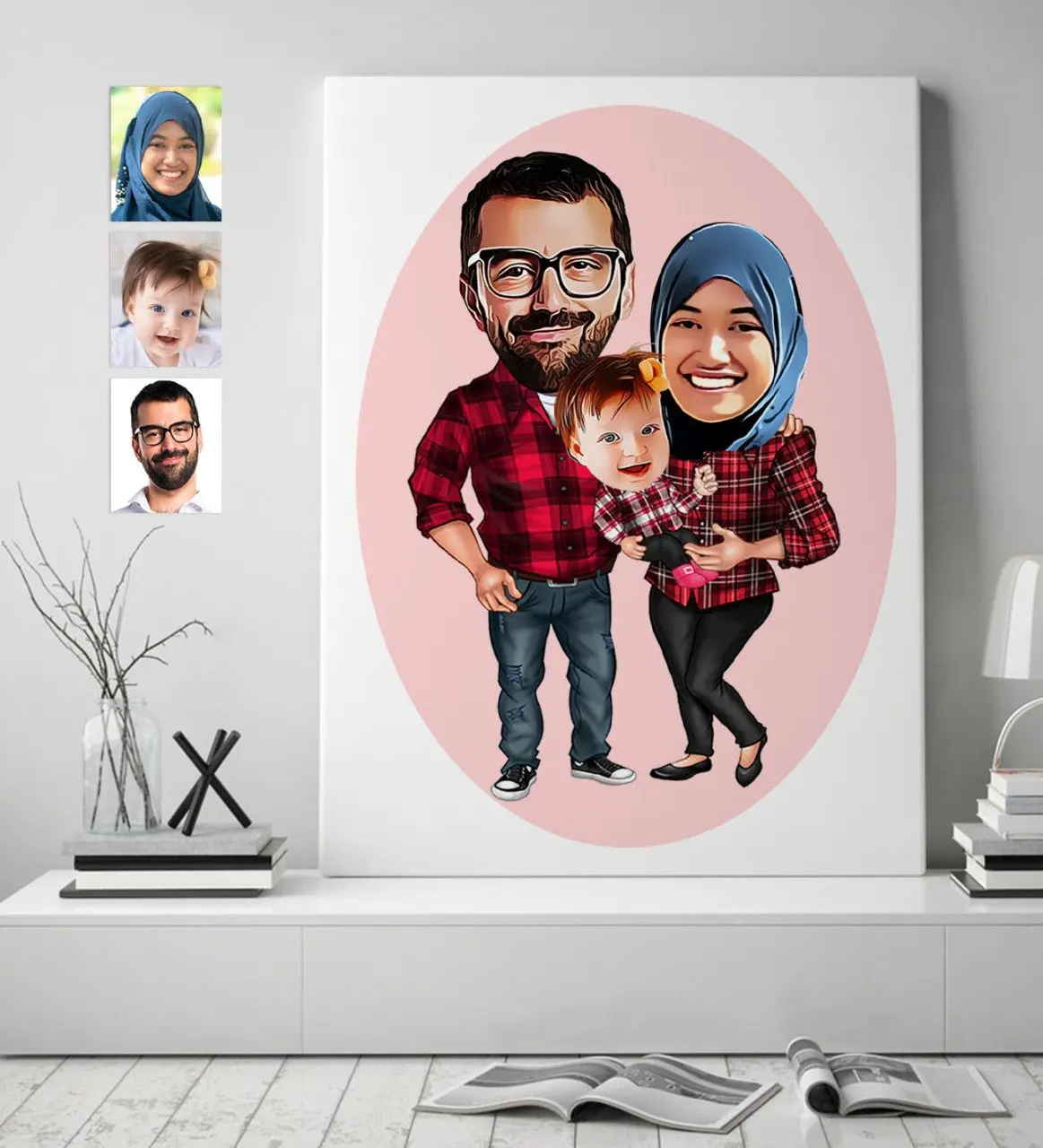 Personalized Family Caricature Of Canvas print (50x70 cm.) 2 Special Design Souvenir Beautiful Memories Friend Wife Lovers Gift | Дом и сад