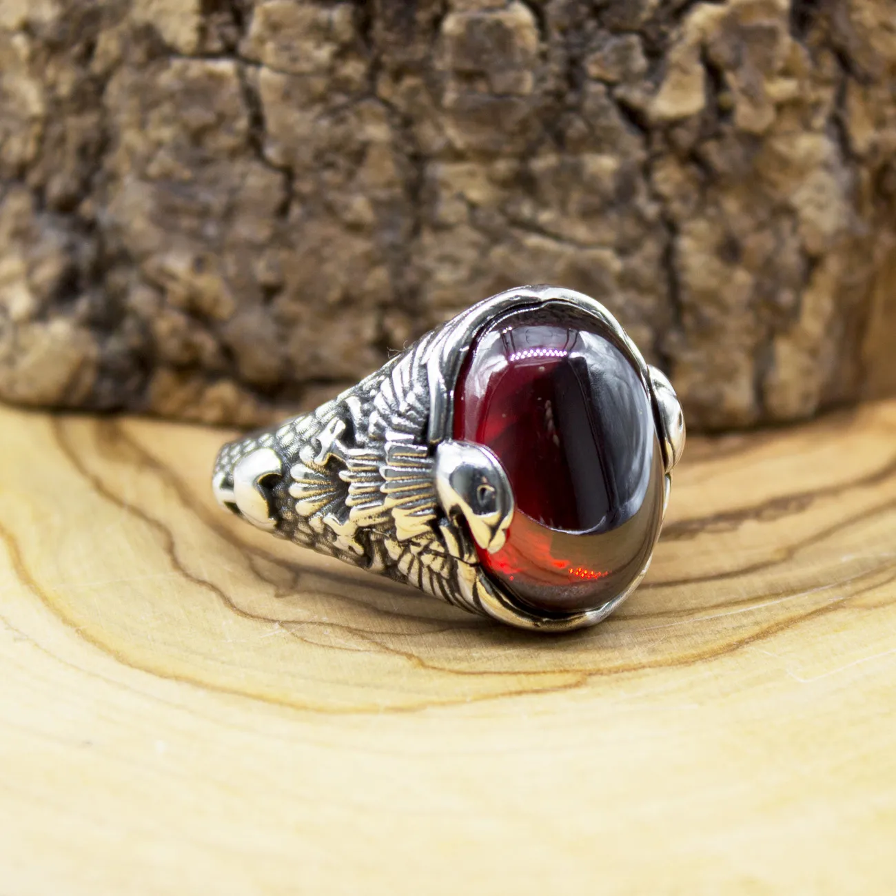

925 Silver Ring for Men with Red Zircon Stone