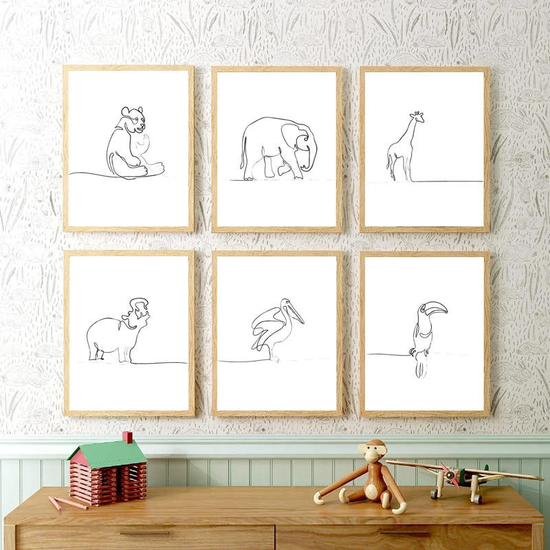 Nursery Wall Art Animal Poster and Print Line Drawing Minimalist Kids Room  Wall Decor Modern Gallery Animals Art Canvas Painting|Painting &  Calligraphy| - AliExpress