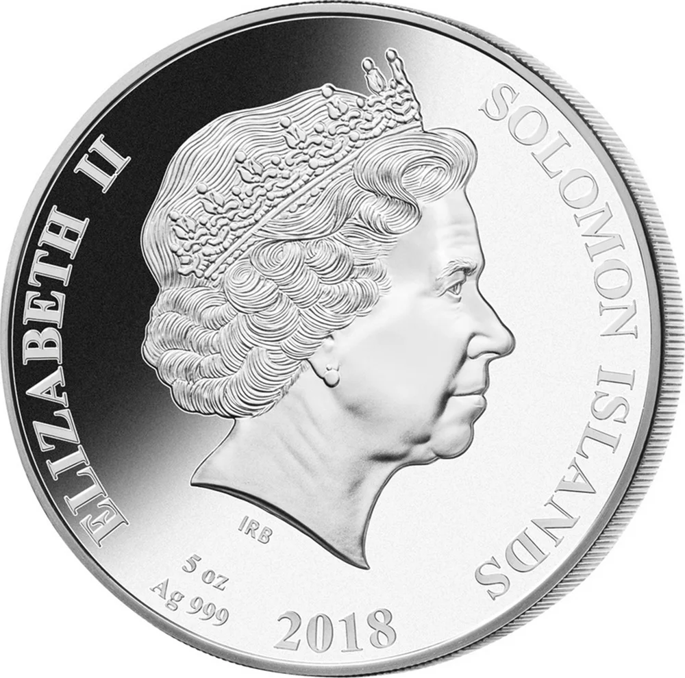 Собака перламутр лунный год Серия 5 унций Серебряная монета 25$ Соломоновы Острова