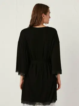 

Lace Detail Belted Viscose Dressing Gown