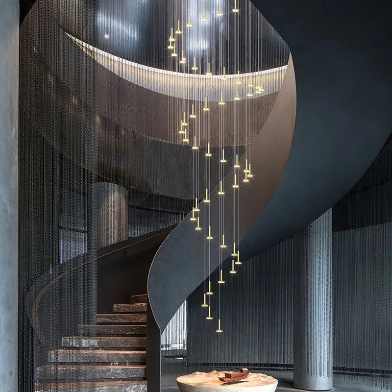 

NEARCAM Meteor Shower Chandelier Duplex Building Villa LED Spiral Stair Chandelier Simple Creative Living Room Lobby Light