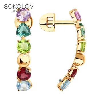

Sokolov drop earrings with stones in gold with a mix of stones, fashion jewelry, 585, women's male, long earrings