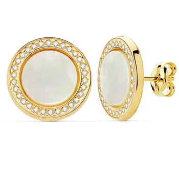 

18k gold earrings female 12.5mm. Round center nacre around zircons close pressure