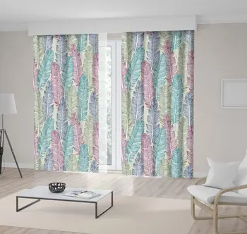

Curtain Feathers Pattern Wild Nature Birds Stylish Decorative Creative Illustration Pink Blue Green