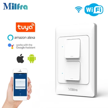 

Milfra Smart Home Automation System US WiFi Push Button Wall Light Switch US 1 2 3 Gangs Physical Switches Smart Life Tuya APP
