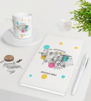 

Personalized Map Engineer White Notebook Pen Turkish coffee Cup Seti-2